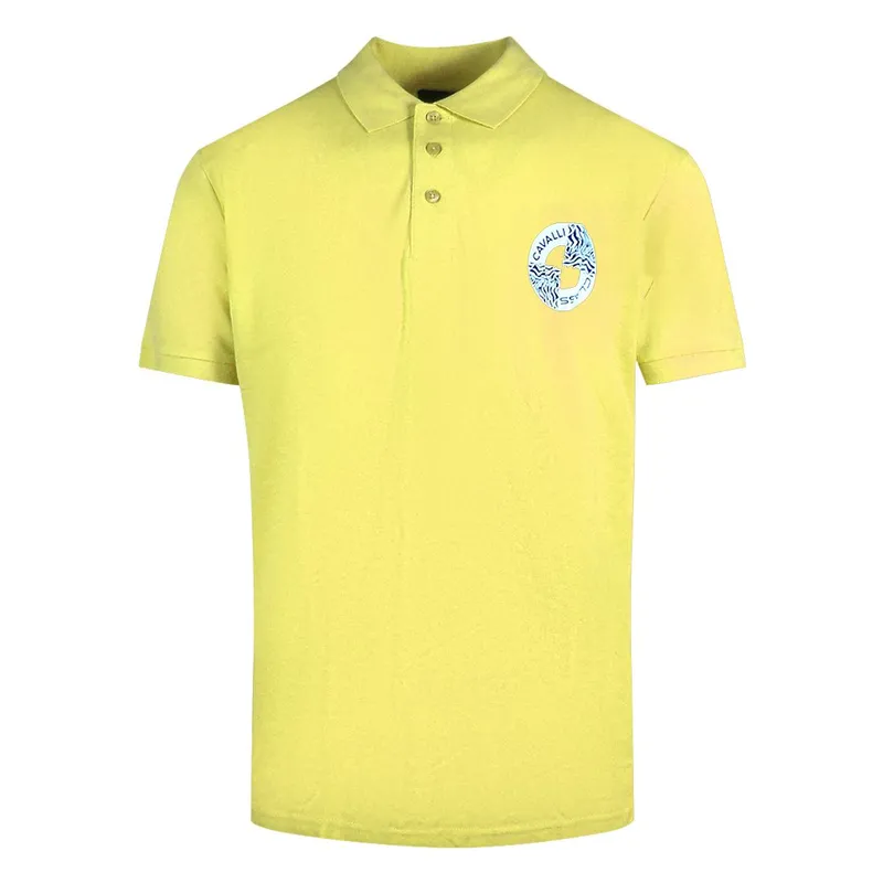 Cavalli Class Men's Circle Logo Yellow Polo Shirt Size: Large Yellow L