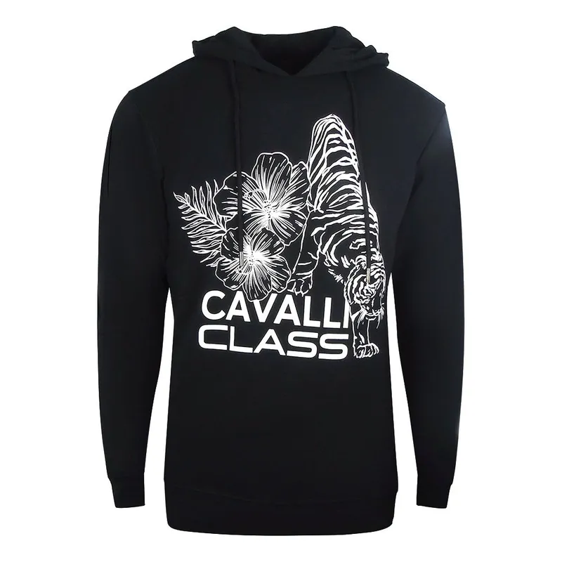 Cavalli Class Men's Floral Logo Black Hoodie Size: 2XL Black 2XL