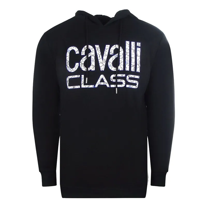Cavalli Class Men's Floral Logo Black Hoodie Size: Medium Black M