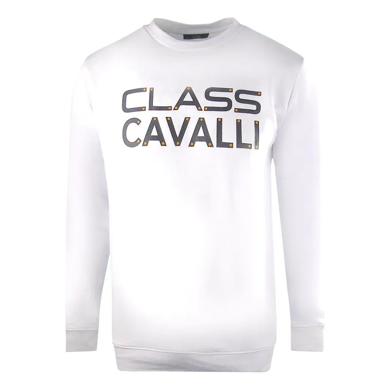 Cavalli Class Men's Large Bold Logo Design White Sweatshirt White L