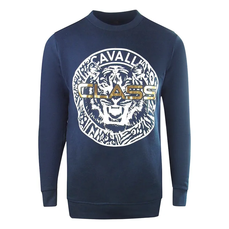 Cavalli Class Men's Large Circle Logo Navy Blue Sweatshirt Size: 2XL Blue 2XL