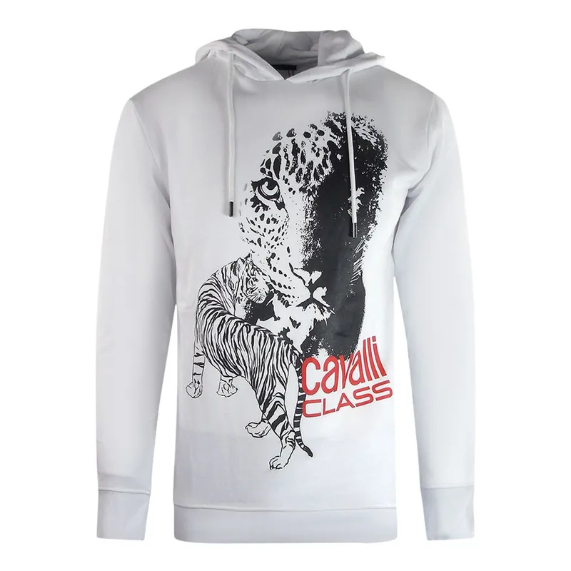 Cavalli Class Men's Large Tiger Logo White Hoodie Size: XL White XL