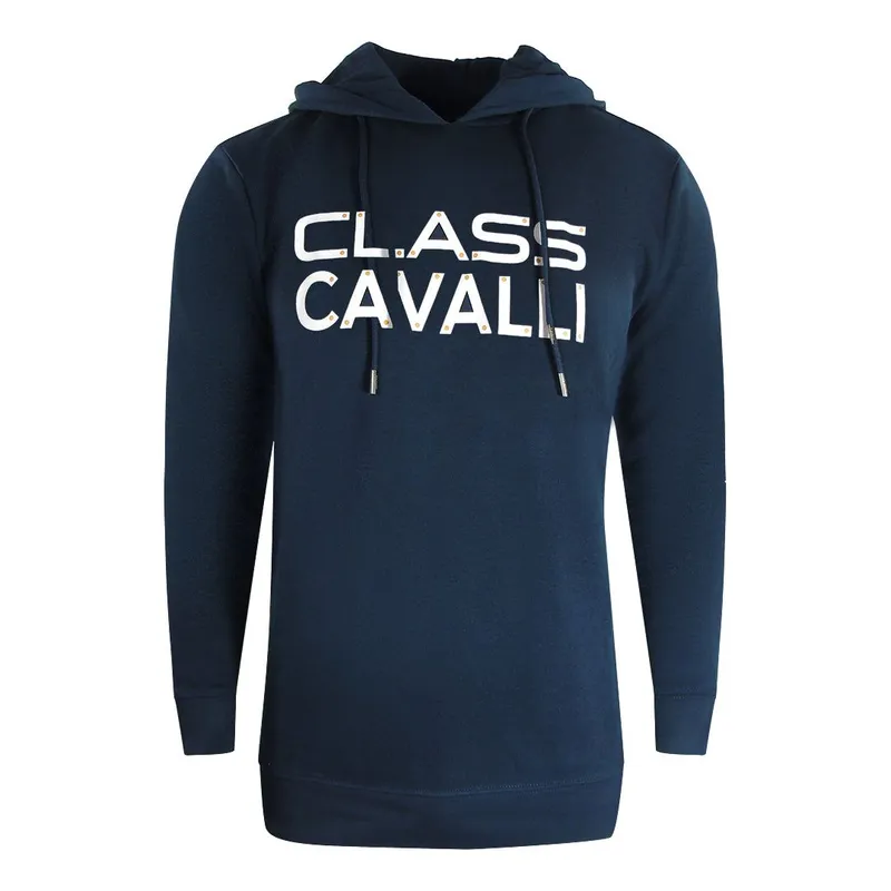 Cavalli Class Men's Reverse Logo Navy Blue Hoodie Size: Medium Blue