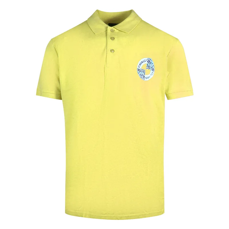 Cavalli Class Mens Circle Logo Yellow Polo Shirt Cotton - Size Medium