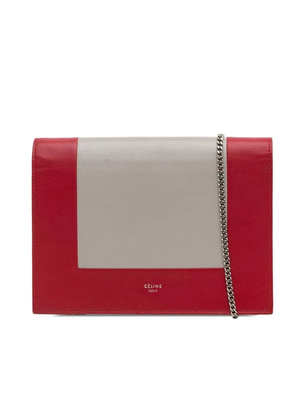 Celine Women's Preloved Leather Frame Wallet on Chain in Red - Red