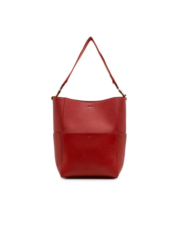 Celine Women's Preloved Medium Leather Seau Sangle Bucket Bag in Red - Red