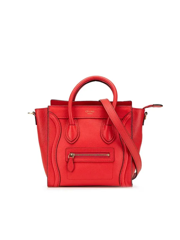 Celine Women's Preloved Nano Leather Luggage Tote Bag in Red - Red