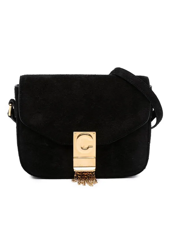 Celine Women's Preloved Small Suede Pampille C Bag in Black - Black