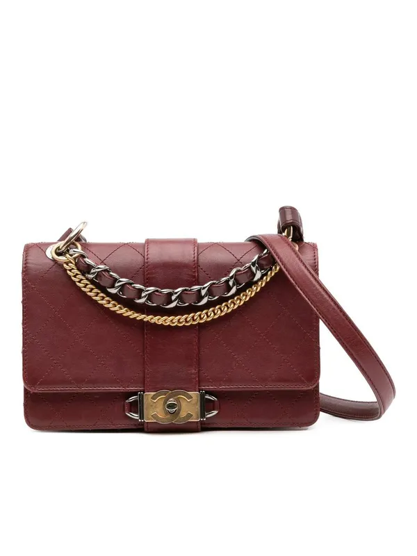 Chanel Women's Preloved CC Stitched Calfskin Chain Flap Bag in Red - Red