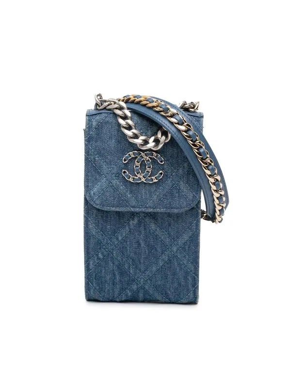 Chanel Women's Preloved Denim 19 Phone Holder w/ Cha in Blue Blue female