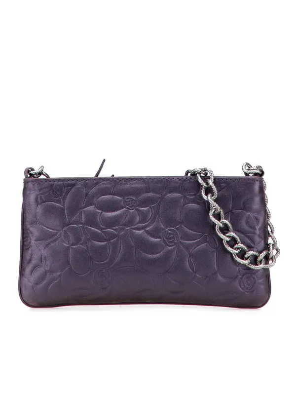 Chanel Women's Preloved Embossed Lambskin Camellia Chain Pochette Bag in Purple - Purple
