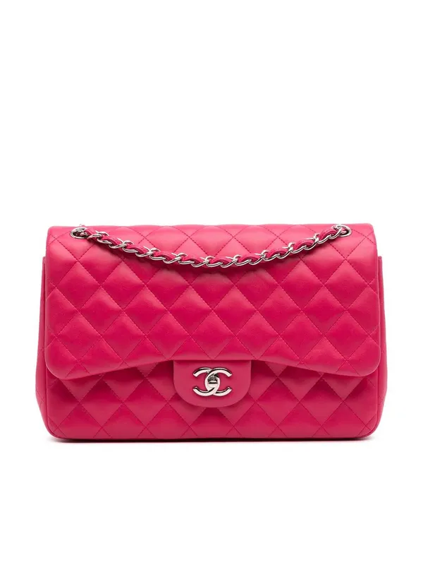 Chanel Women's Preloved Jumbo Classic Lambskin Double Flap Bag in Pink - Pink