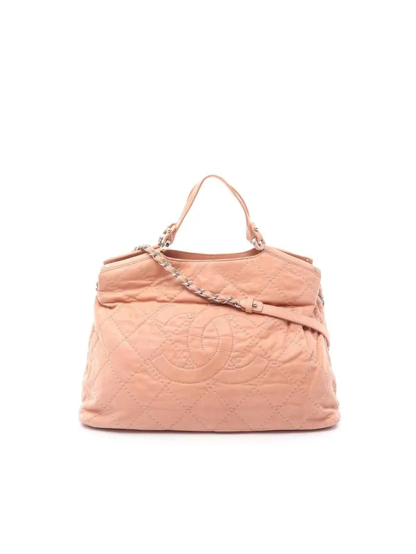 Chanel Women's Preloved Large CC Quilted Suede Sea Hit Tote in Pink Pink female