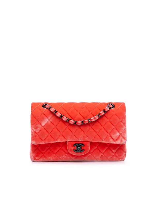 Chanel Women's Preloved Medium Classic Velvet Double Flap in Red Red One Size female