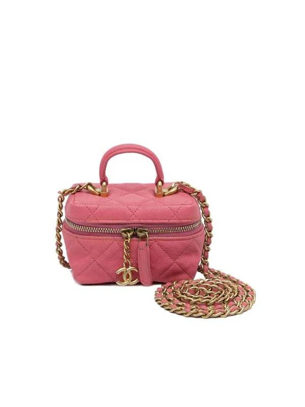 Chanel Women's Preloved Micro Caviar Vanity Bag in Pink - Pink