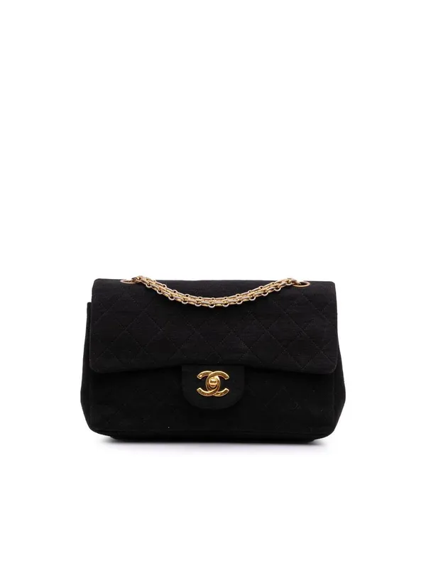 Chanel Women's Preloved Small Classic Jersey Double Flap Bag in Black - Black