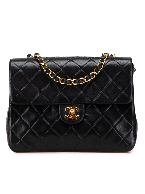 Chanel Women's Preloved Small Square Quilted Lambskin Flap in Black Black female