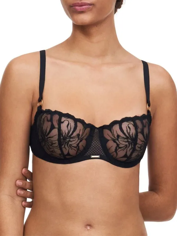 Chantelle Women's Fleurs Half Cup Balcony Bra in Black Size: 32B Black 32B