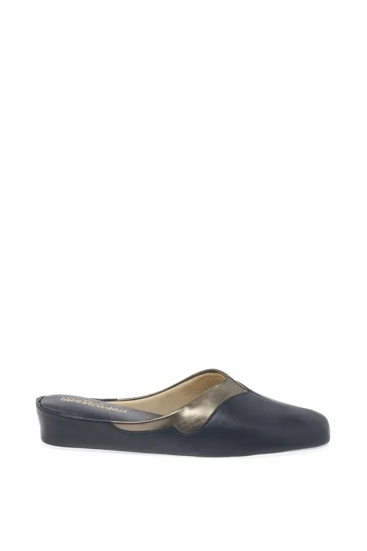 Relax Slippers Women's Messina Ladies Slipper - Navy Lea Pewt - Size: 4