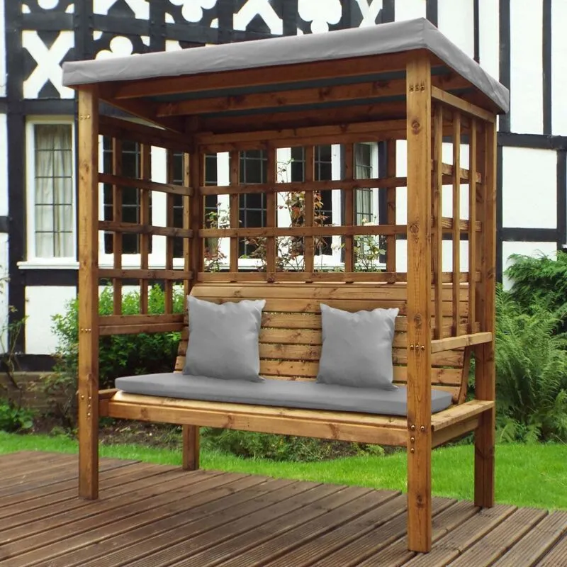 Charles Taylor - Wooden Bramham 3 Seater Garden Arbour Seat Bench Green Cushions