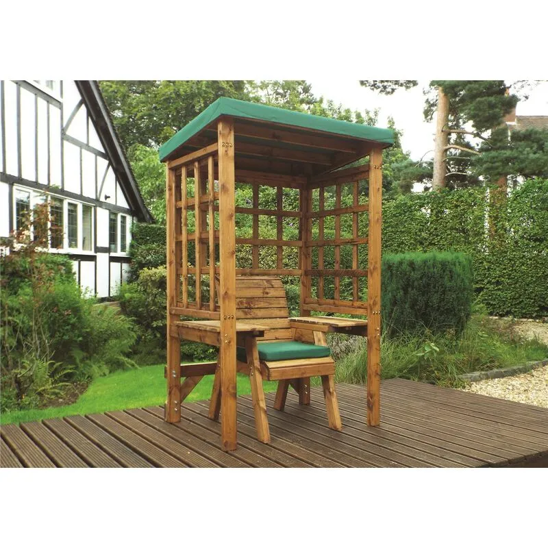 Charles Taylor - Wooden Wentworth Garden Arbour & 1 Chair Green Cushion & Cover