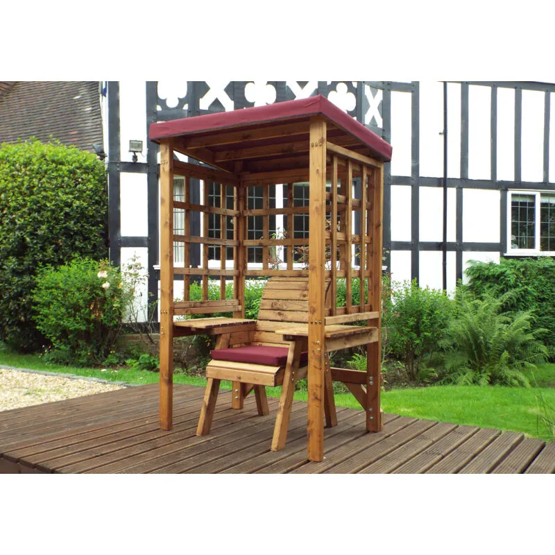 Charles Taylor - Wooden Wentworth Garden Arbour & 1 Chair Red Cushion & Cover