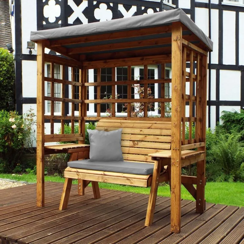 Wooden Wentworth Garden Arbour & 2 Seater Bench Green Cushions - Charles Taylor