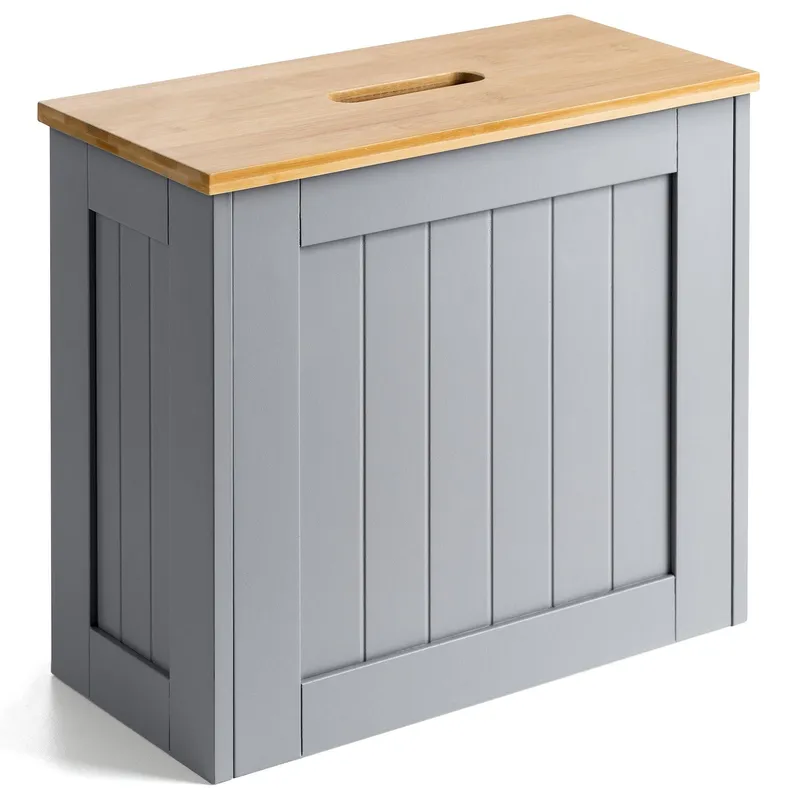 Christow Bathroom Tidy Box Grey Bamboo Toilet Roll Cleaning Bottle Storage Unit Grey
