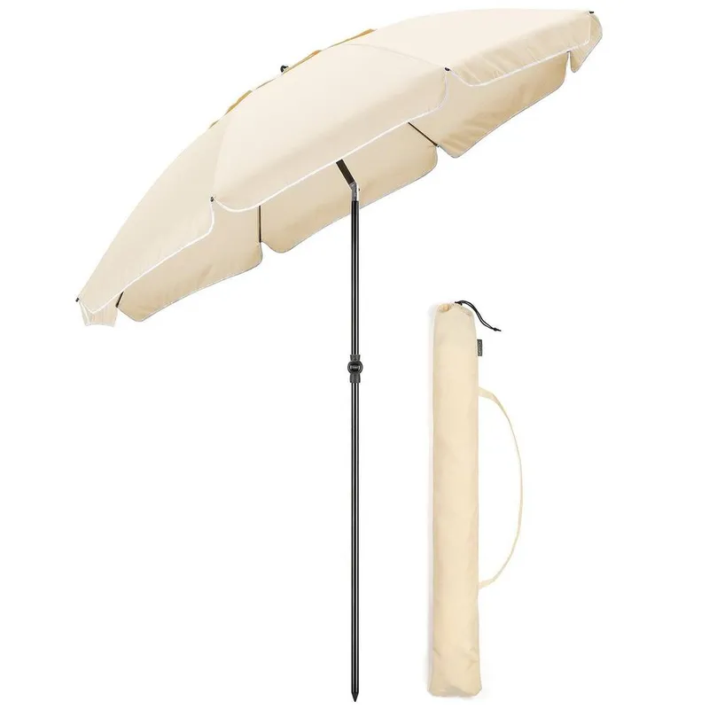 Christow Portable Beach Parasol Tilting Garden Sunshade Umbrella UV Resistant 2m in Beige Beige