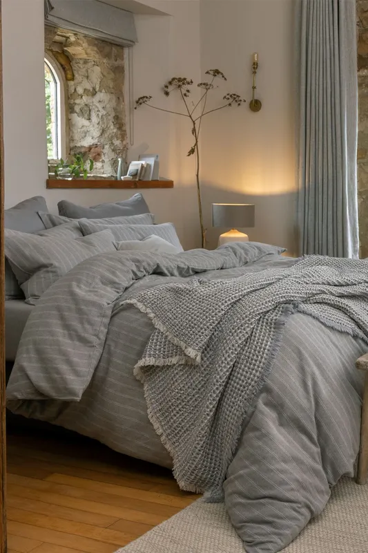 Christy Flannel Stripe 100% Super Soft Brushed Cotton Duvet Sets in Grey Size: Super King Grey Super King