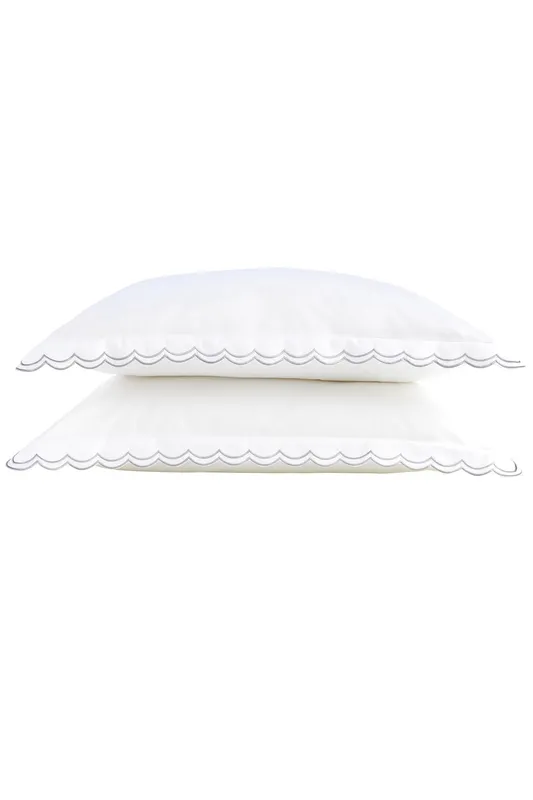 Christy Scallop Edge Cotton Sateen Oxford Pillowcases in Grey Grey