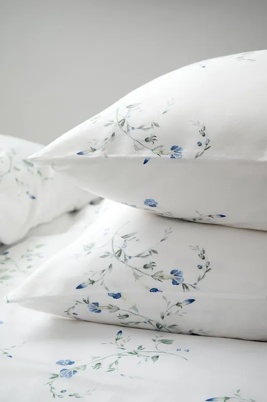 Christy 'Forget Me Not' Wildflower Design Cotton Sateen Standard Pillowcase Pair in Blue - Blue - Size: One Size