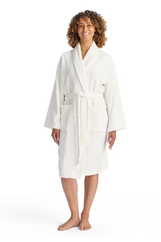 Christy Women's 'Supreme Velour' 100% Sheared Cotton Bath Robe in White Size: XL - White - Size: XL