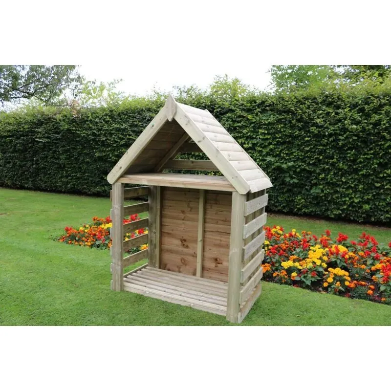 Churnet Valley Garden Furniture Ltd Buttercup Deluxe Firewood Log Store, kindling & log shelter in Brown Brown