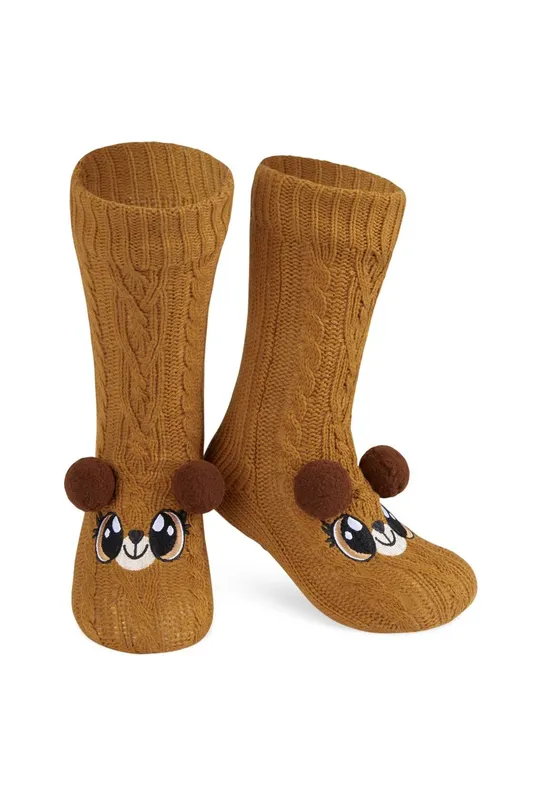 CityComfort Women's Bear Slipper Socks in Brown - Brown - Size: One Size