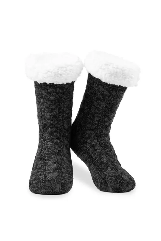 CityComfort Women's Fluffy Knitted Sock Slippers in Black Black female