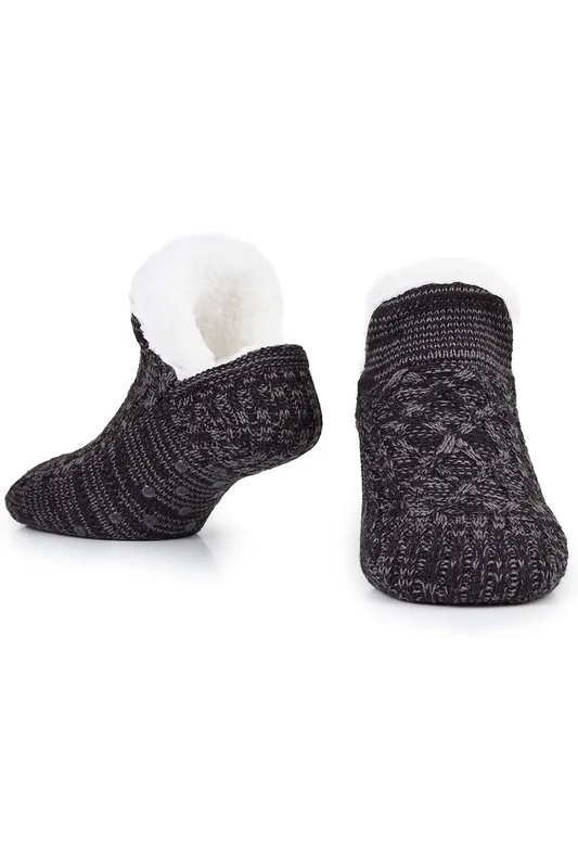 CityComfort Women's Fluffy Knitted Sock Slippers in Black - Black