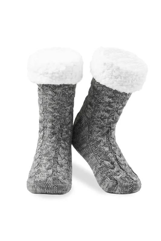 CityComfort Women's Fluffy Knitted Sock Slippers in Charcoal - Charcoal