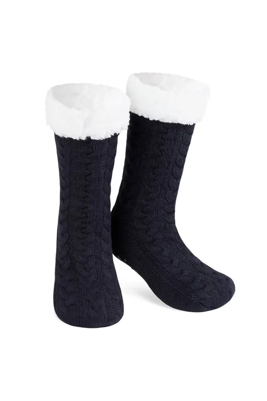 CityComfort Women's Fluffy Knitted Sock Slippers in Navy Navy female