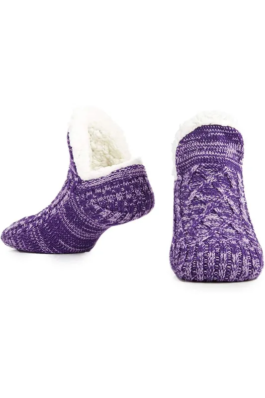 CityComfort Women's Fluffy Knitted Sock Slippers in Purple Purple