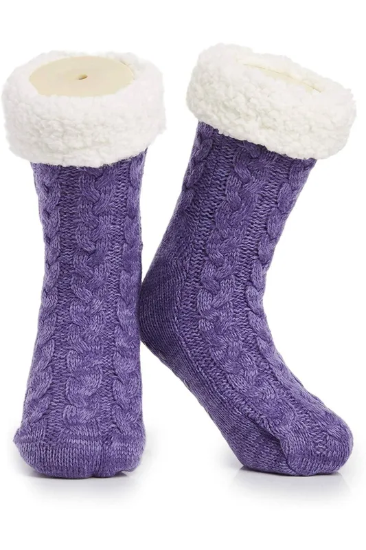 CityComfort Women's Fluffy Knitted Sock Slippers in Purple Purple female