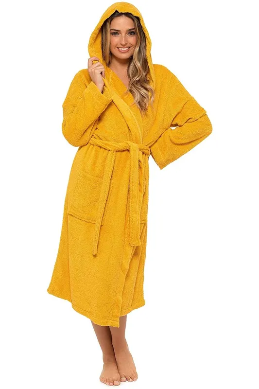 CityComfort Women's Hooded Dressing Gown in Mustard Size: Medium - Mustard