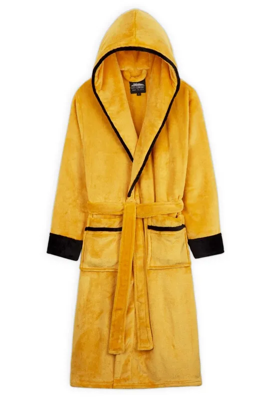 CityComfort Women's Hooded Fluffy Dressing Gown in Mustard Size: Medium Mustard M