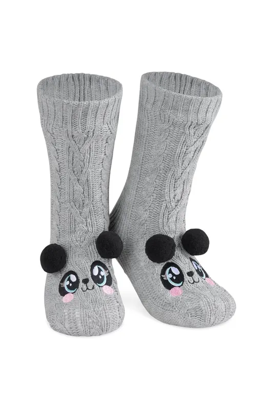 CityComfort Women's Panda Slipper Socks in Grey - Grey