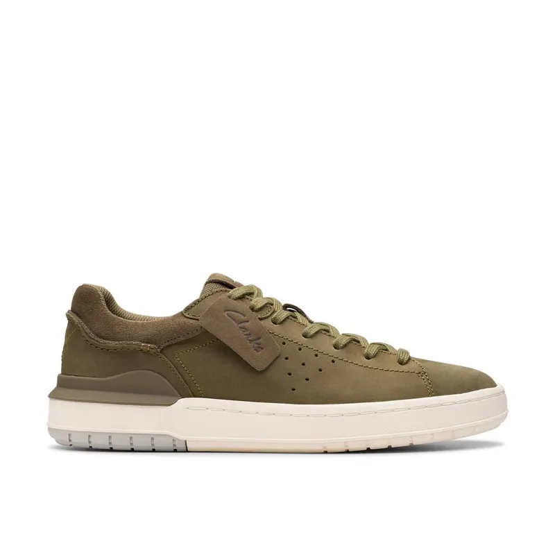 Clarks Men's Courtlite 2 Run Olive Nubuck Trainers, Lace Up Size: 7.5-Standard Fit Olive