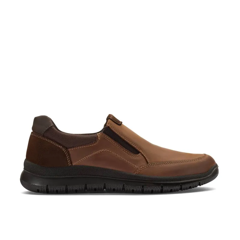 Clarks Men's Murano Easy Tan Leather Slip Ons in Brown Size: 6-Wide Fit Brown 6-Wide Fit