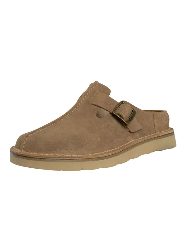 Clarks Solsbury Mule Suede Shoes - Dark Sand