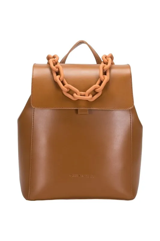 Claudia Canova Women's Sophia Chain Flapover Backpack in Tan Tan