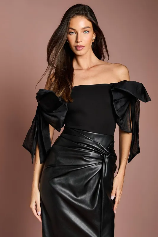 Coast Women's Bardot Bow Detail Top in Black Size: 10 - Black