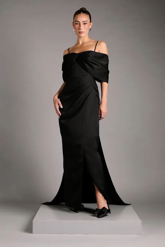 Coast Women's Bardot Satin Dress With Bow Back Detail in Black Size: 10 Black 10